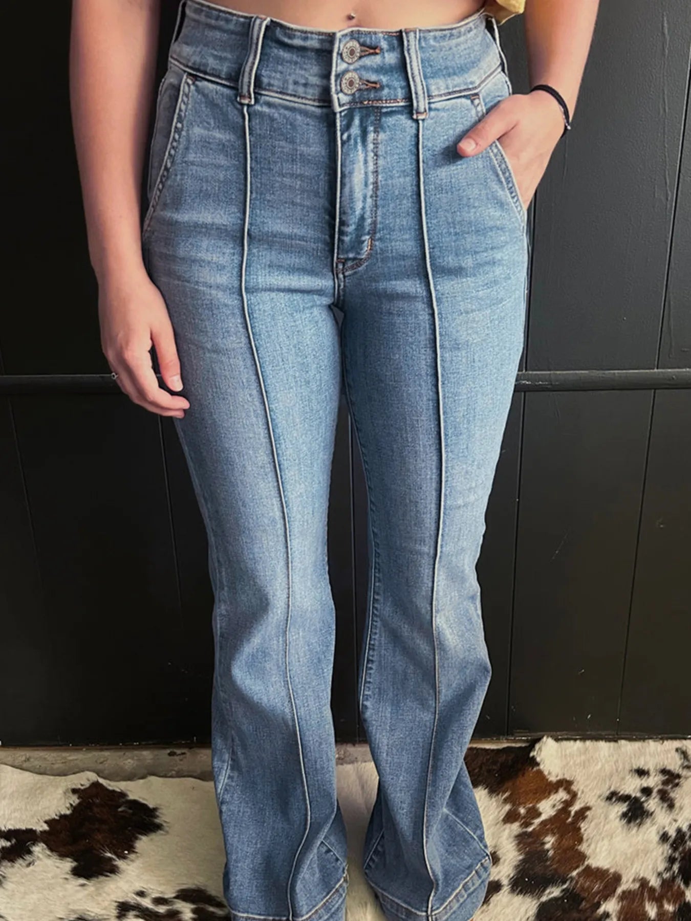 High-Waisted Flare Jeans with Seam Detail 