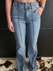 High-Waisted Flare Jeans with Seam Detail 
