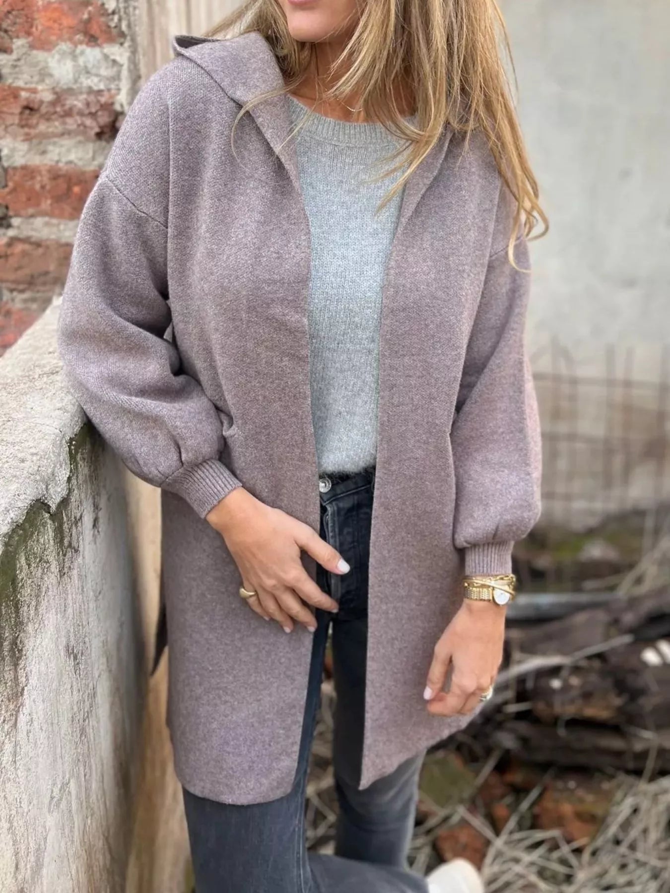 Full Size Open Front Drop Shoulder Hooded Cardigan Plus Size 