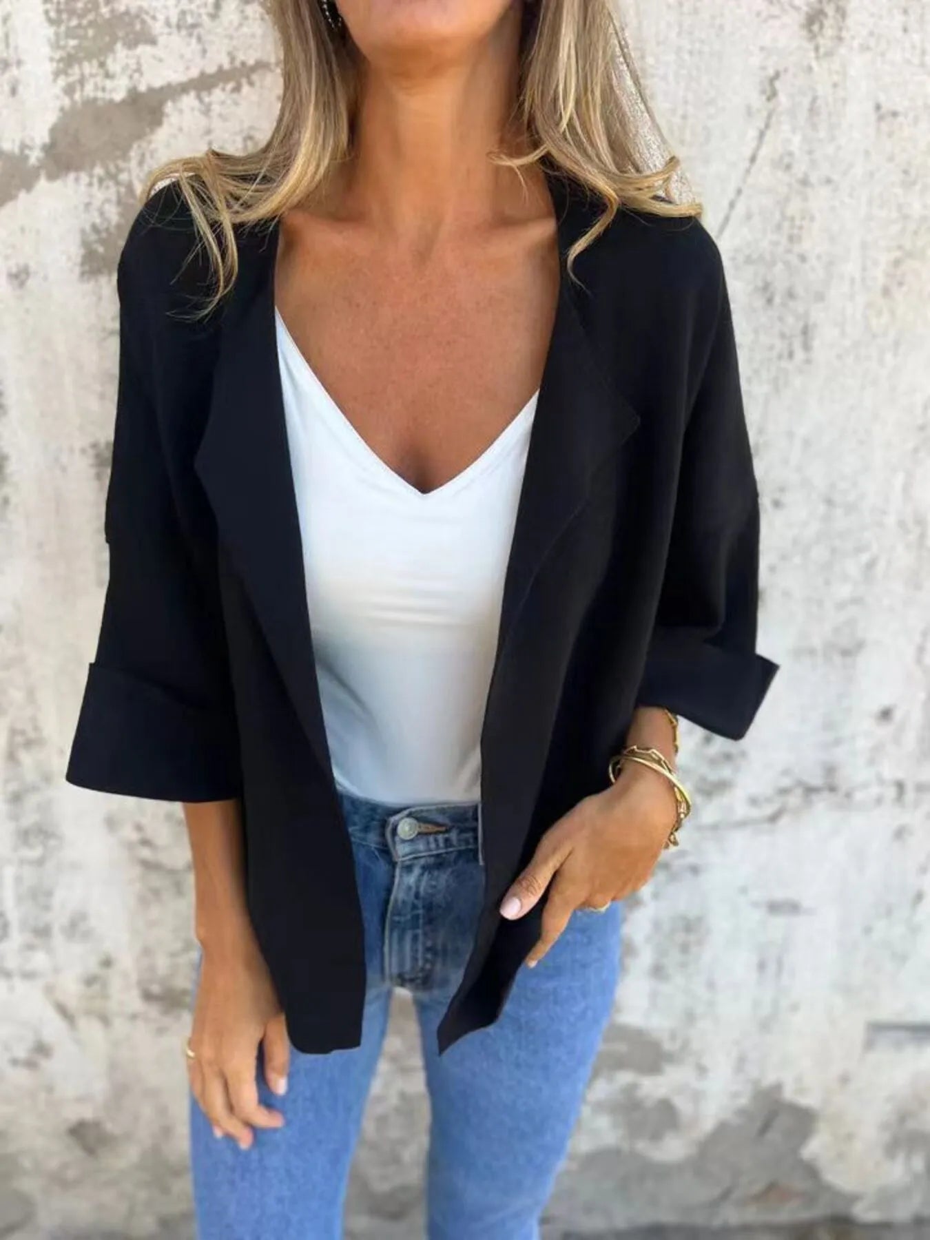 Full Size Open Front 3/4 Sleeve Cardigan Plus Size 