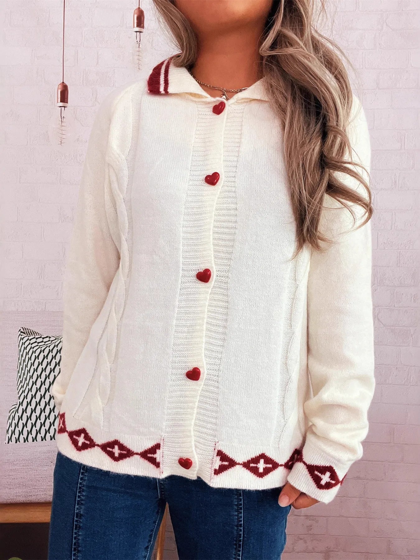 Heart Button Long Sleeve Cardigan 