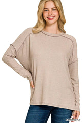 Zenana Full Size Melange Hacci Exposed Seam Hi-low Tee Plus Size 