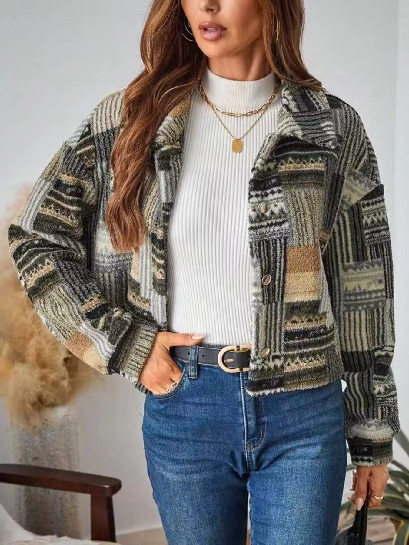Button-Up Dropped Shoulder Jacket 
