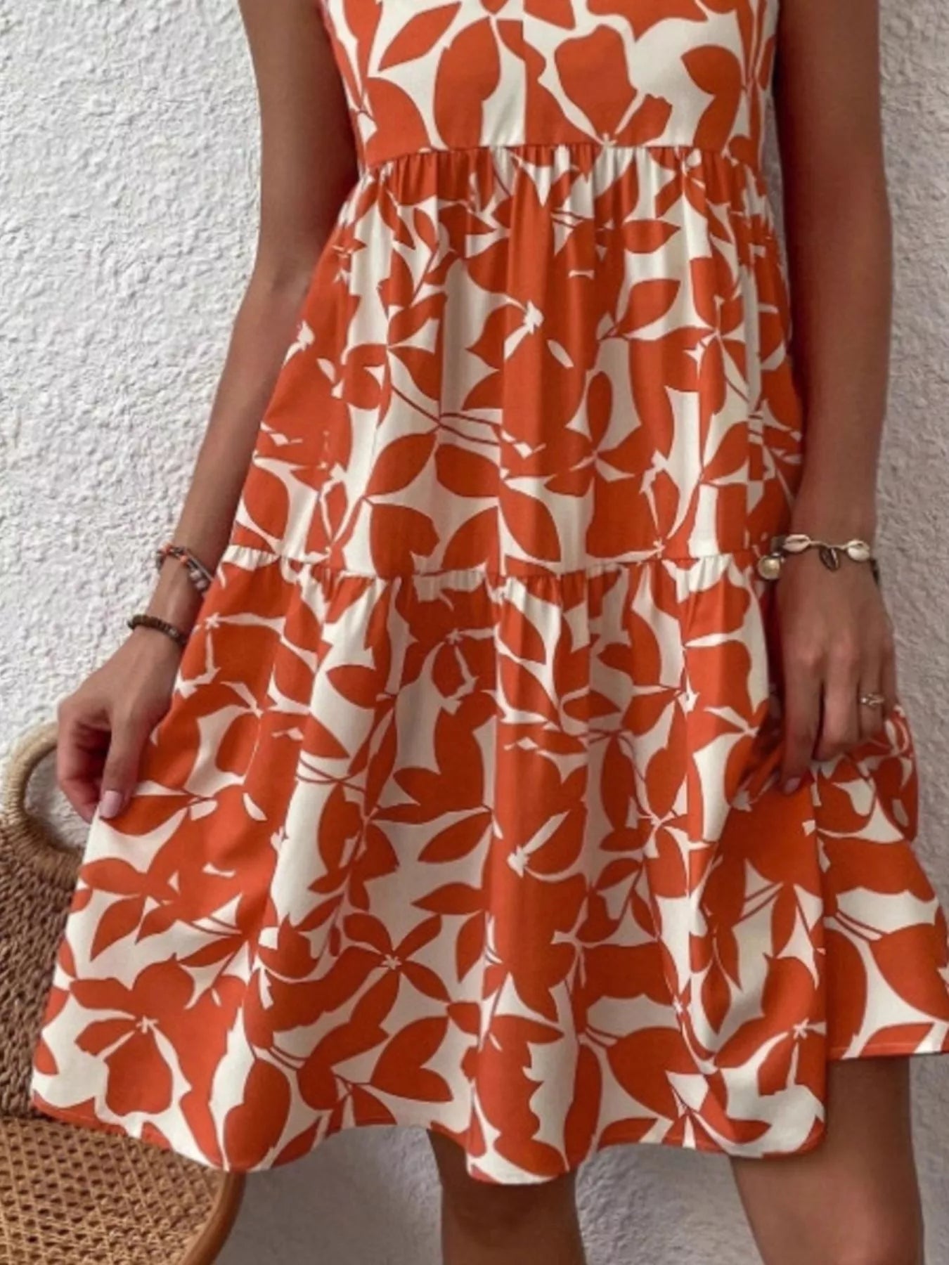 Full Size Printed Notched Sleeveless Mini Dress Plus Size 