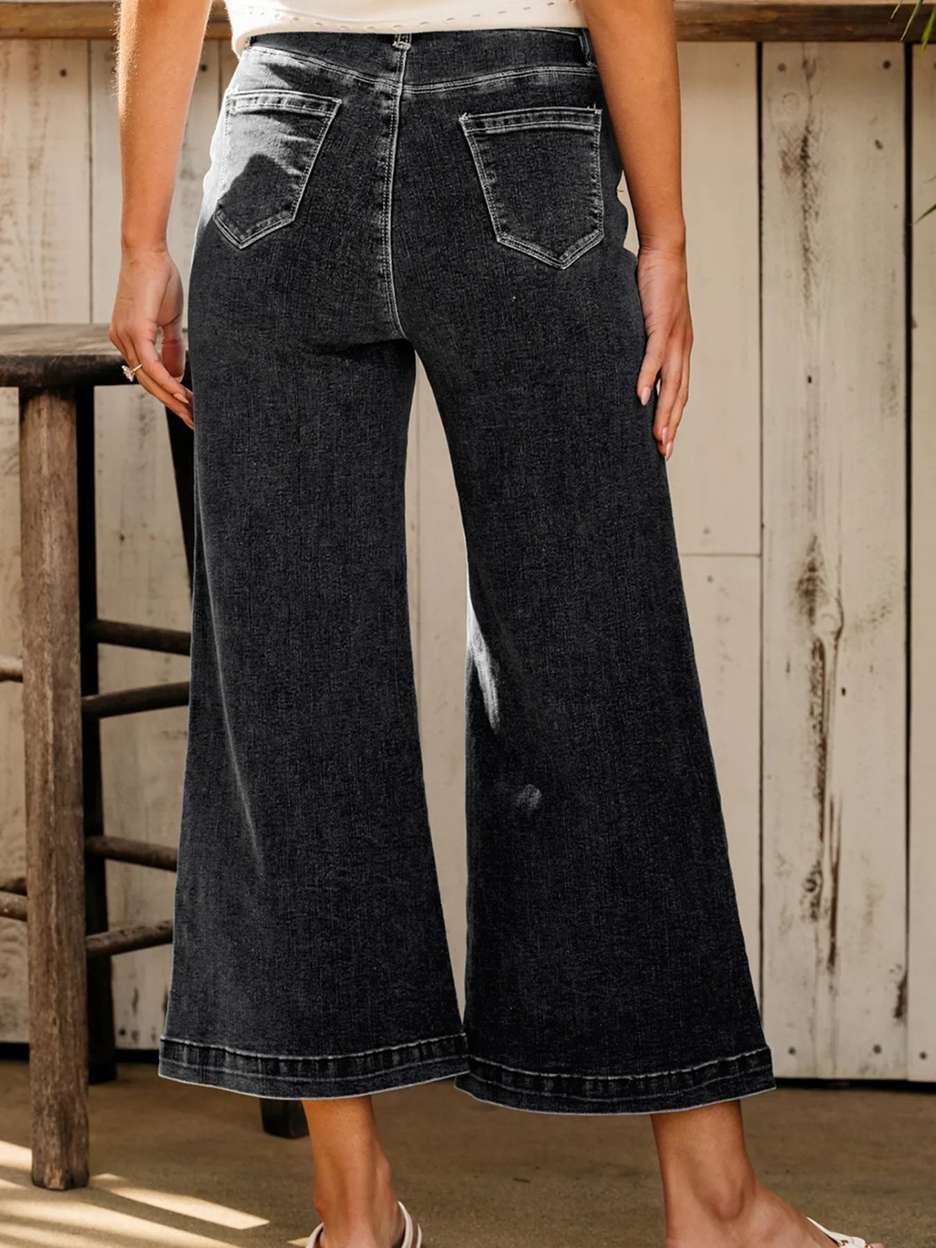 Seam Detail Flared Bottom Ankle Length Jeans 