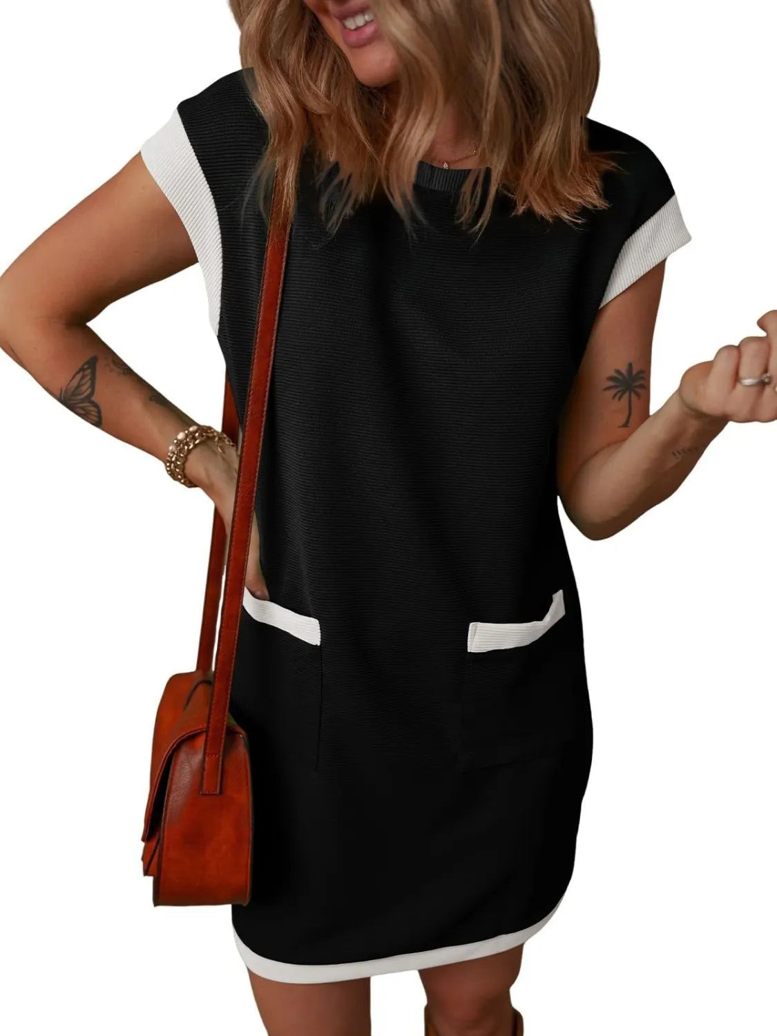 Round Neck Cap Sleeve Mini Dress 
