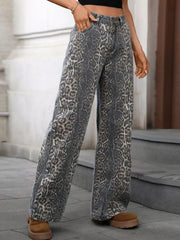 Leopard Wide Leg High Waist Jeans 