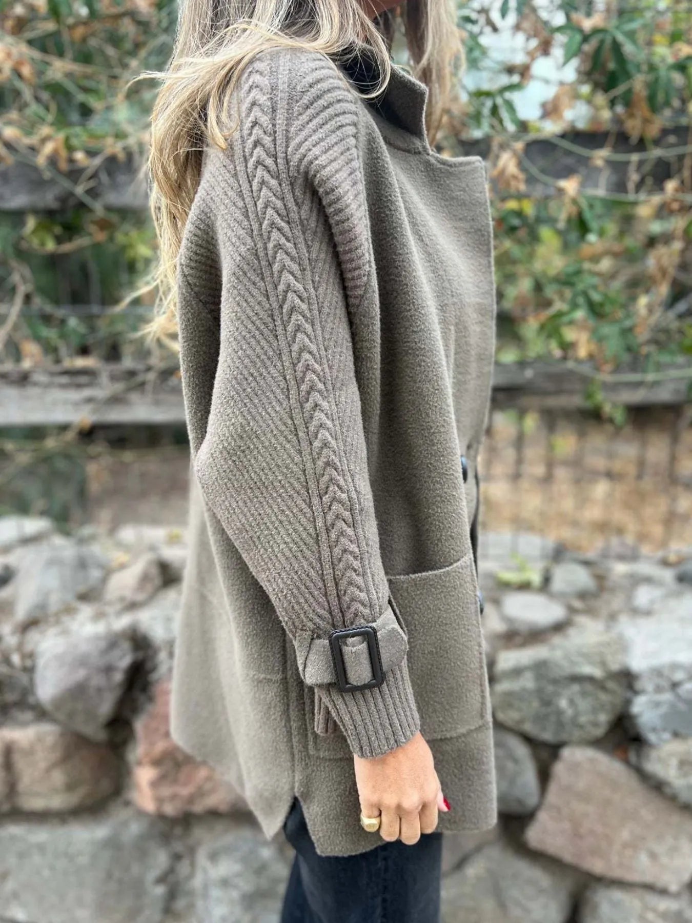 Full Size Texture Knit Longline Coat Plus Size 