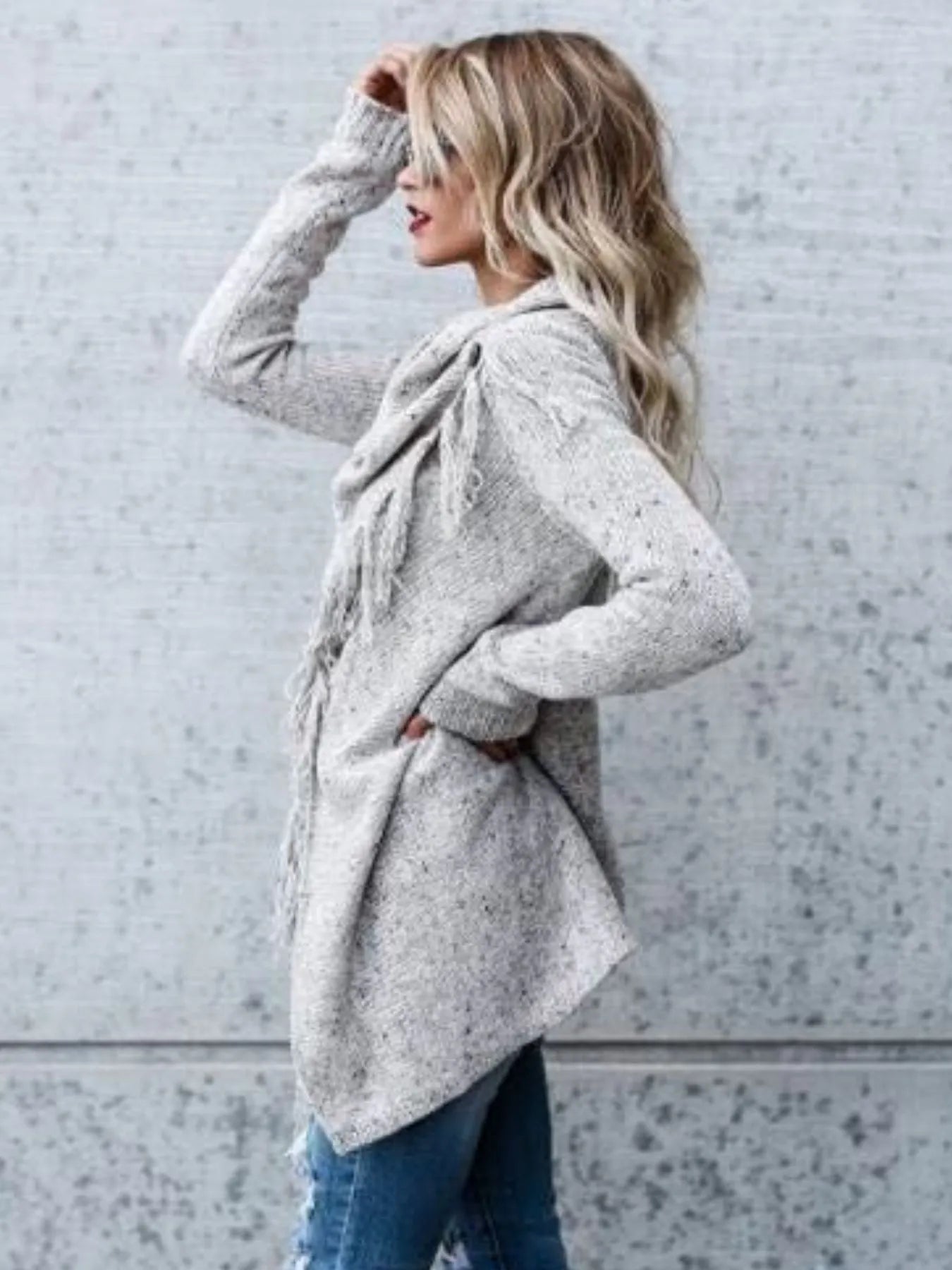 Fringe Long Sleeve Wrap Cardigan 