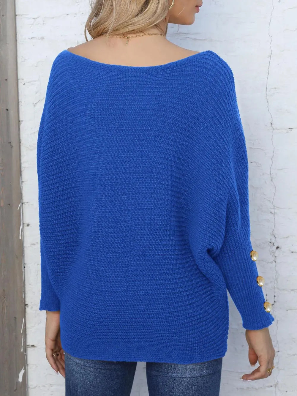 Full Size Boat Neck Long Sleeve Sweater 