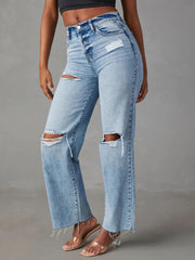 Distressed Straight Leg Jeans with Pockets 