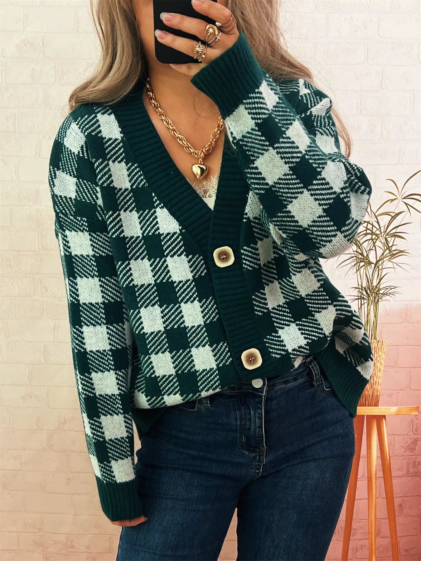 Plaid Button-Down Cardigan 