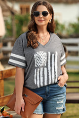Plus Size US Flag Graphic V-Neck Tee 