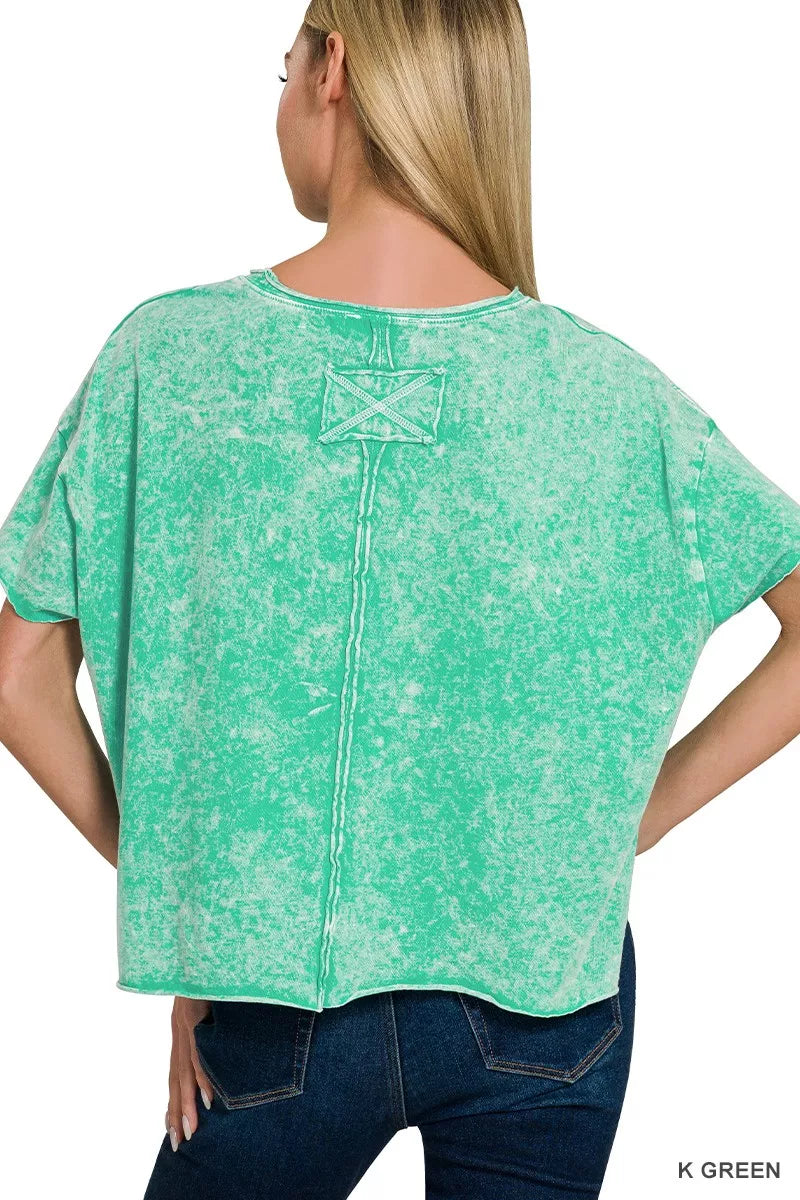 Zenana Halo Washed Cotton Short Sleeve Top 