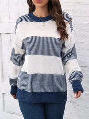 Full Size Color Block Dropped Shoulder Sweater Plus Size 