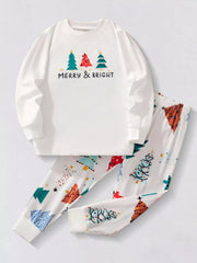 Children's Christmas Tree Print Long Sleeve Pajama Set 