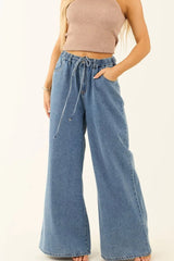 Medium Wash Super Wide Leg Denim Pants 