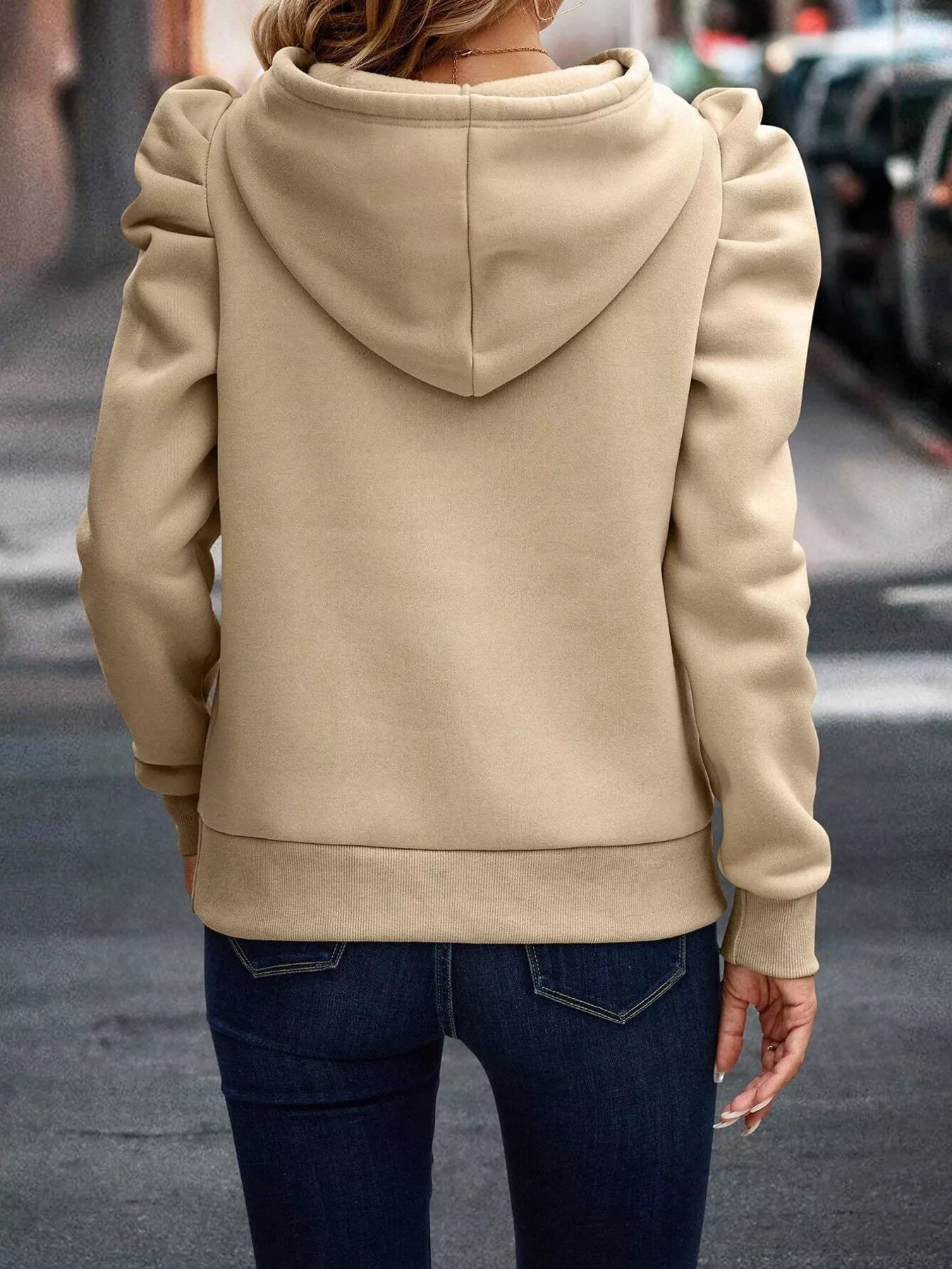 Puff Sleeve Hoodie with Drawstring 