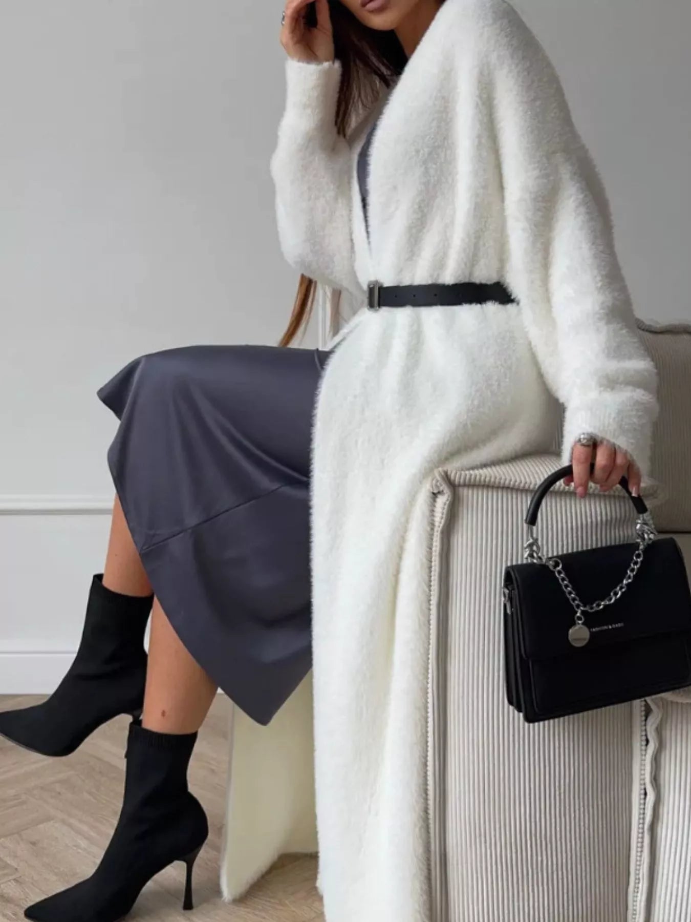 Fuzzy Open Front Longline Cardigan 