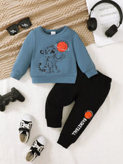 Children's Tiger Basketball Graphic Top and Pants Casual Set 