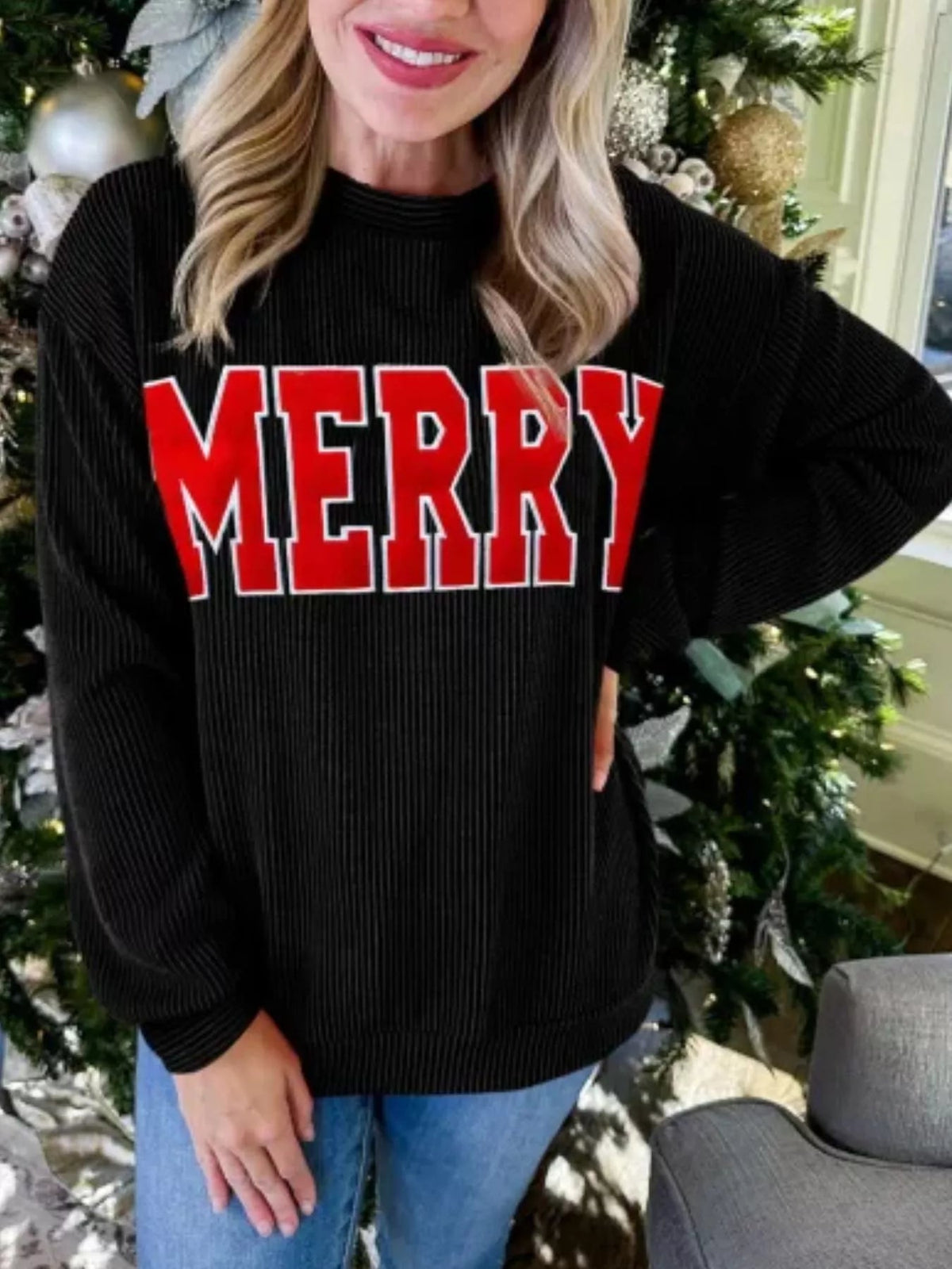 MERRY Round Neck Christmas Sweatshirt 