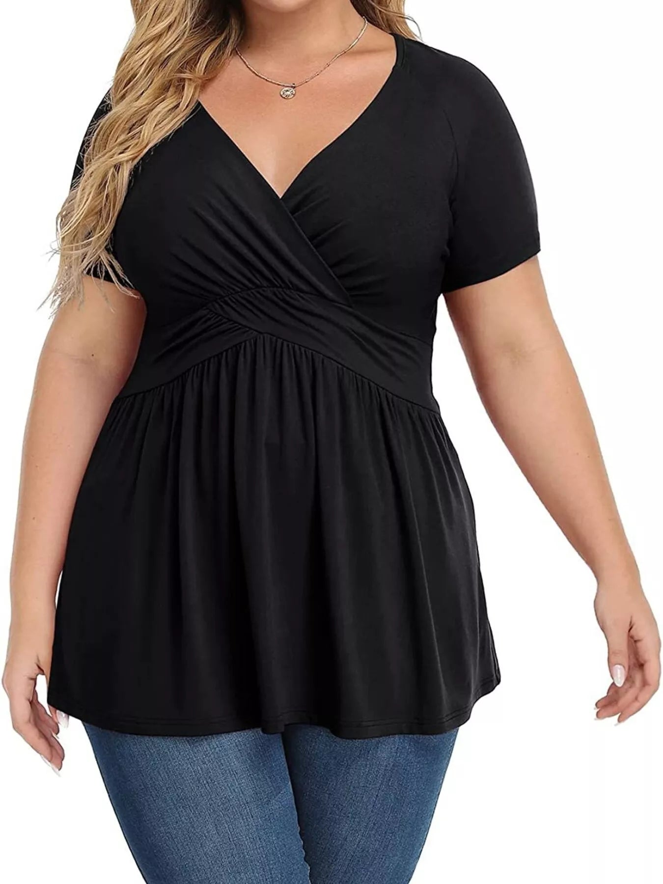 Plus Size Surplice Short Sleeve T-Shirt 