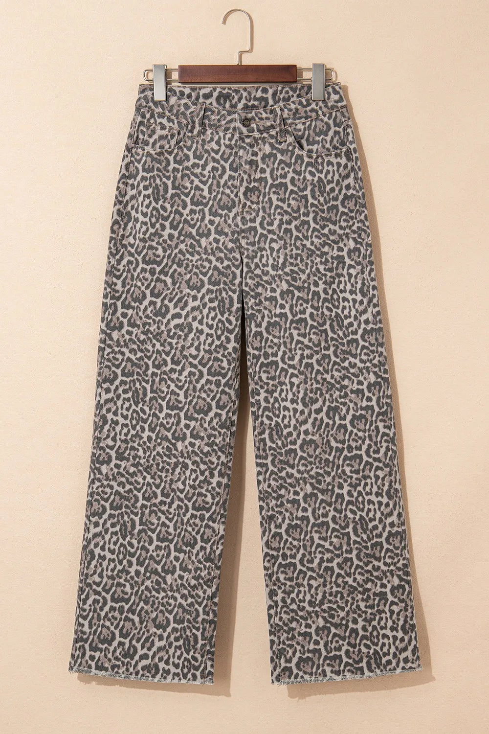 Leopard Frayed Edge Wide Leg High Waist Jeans 
