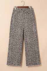 Leopard Frayed Edge Wide Leg High Waist Jeans 