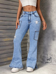 Slit Star Flare Leg Jeans 
