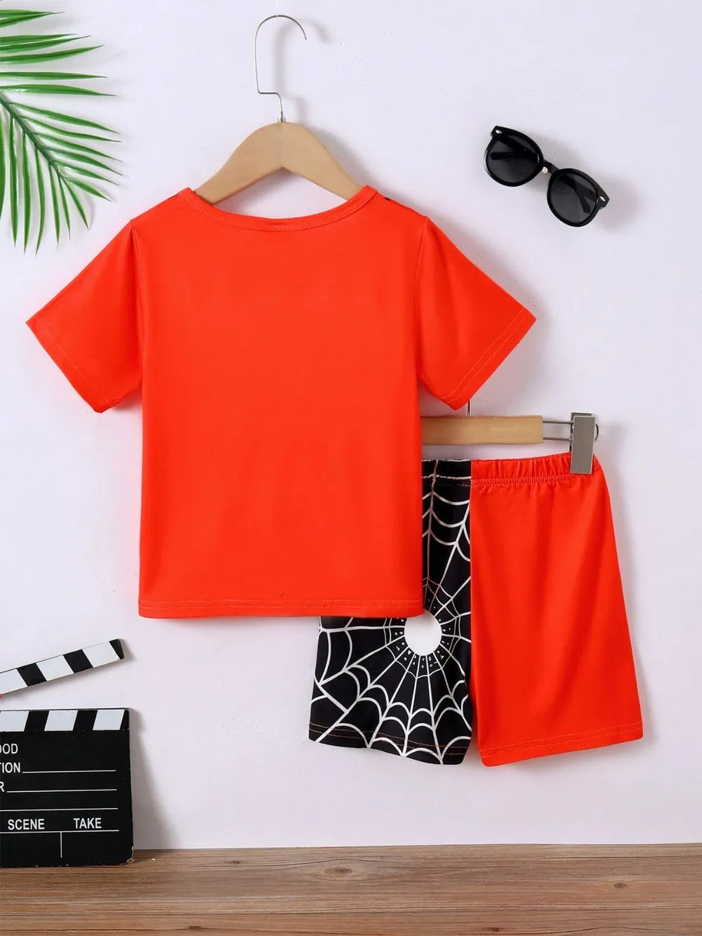 Children's Spider Round Neck Short Sleeve T-Shirt and Pants Set 