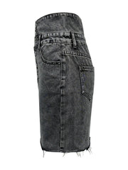 Raw Hem High Waist Denim Skirt 