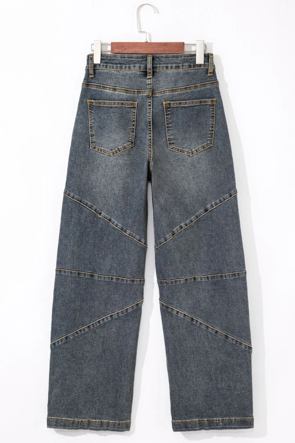 Exposed Stitching Loose Straight High Waist Jeans 