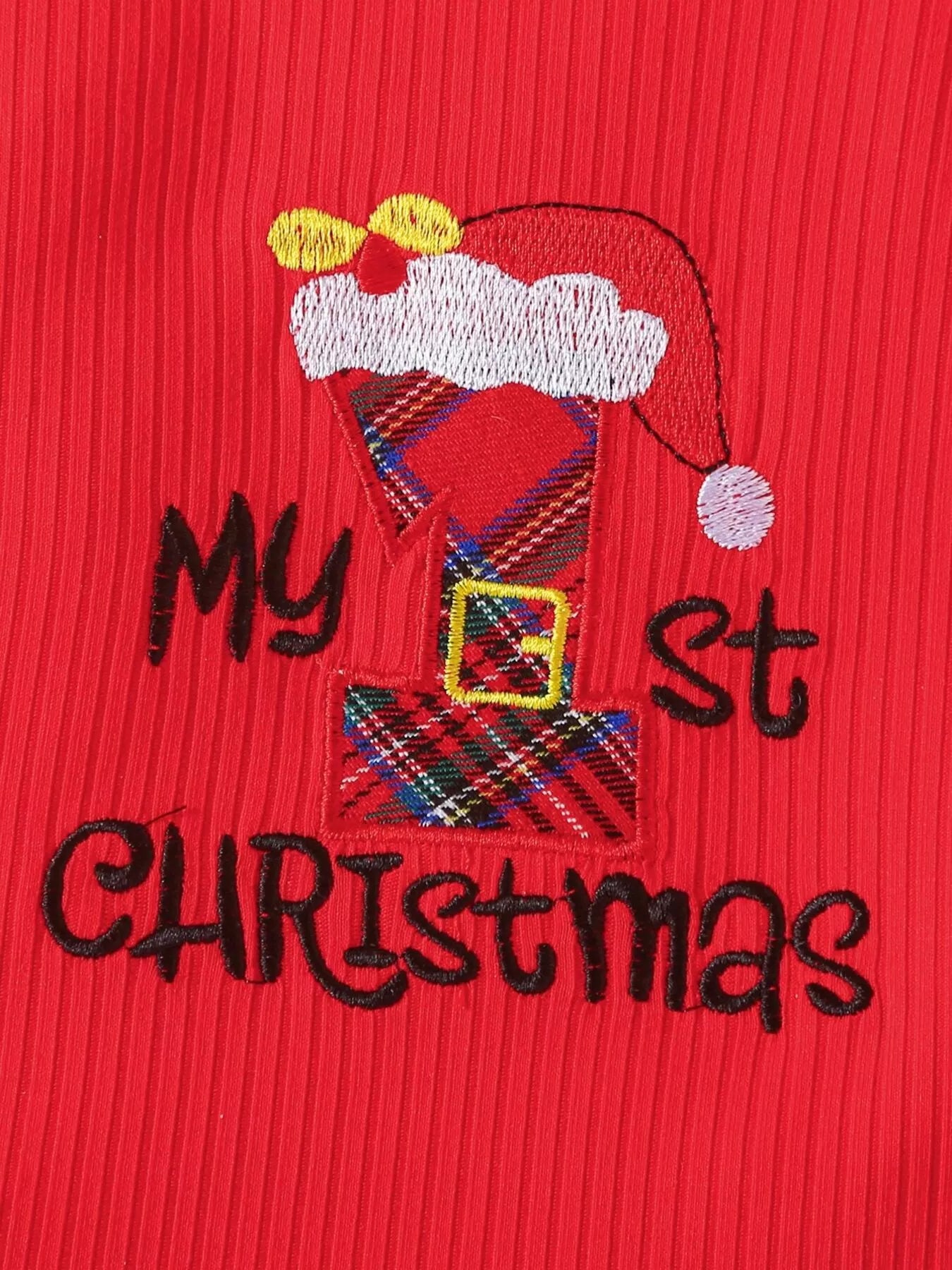 Children's First Christmas Bodysuit and Plaid Dress Outfit Set with Headband 