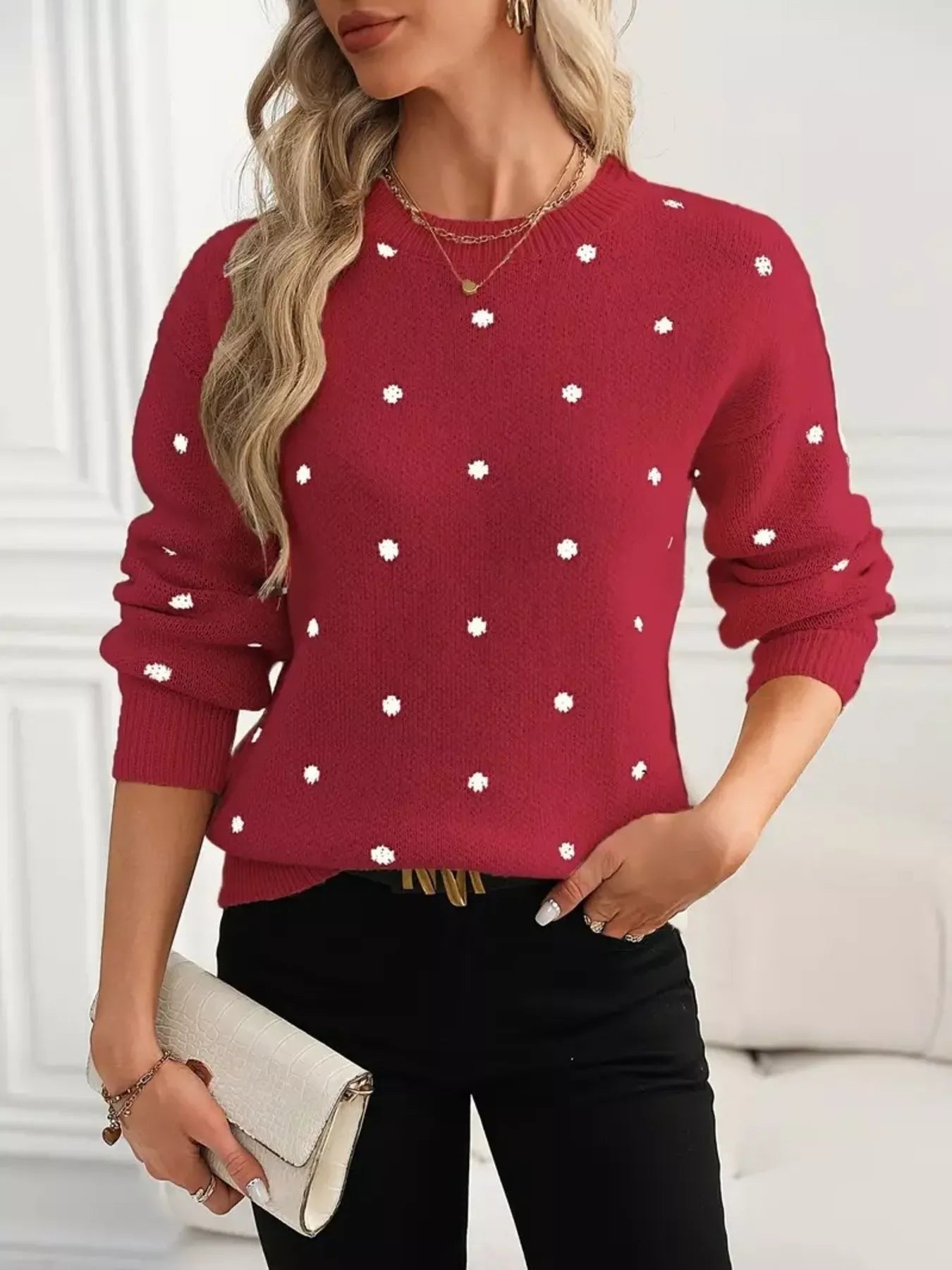 Polka Dot Round Neck Sweater 