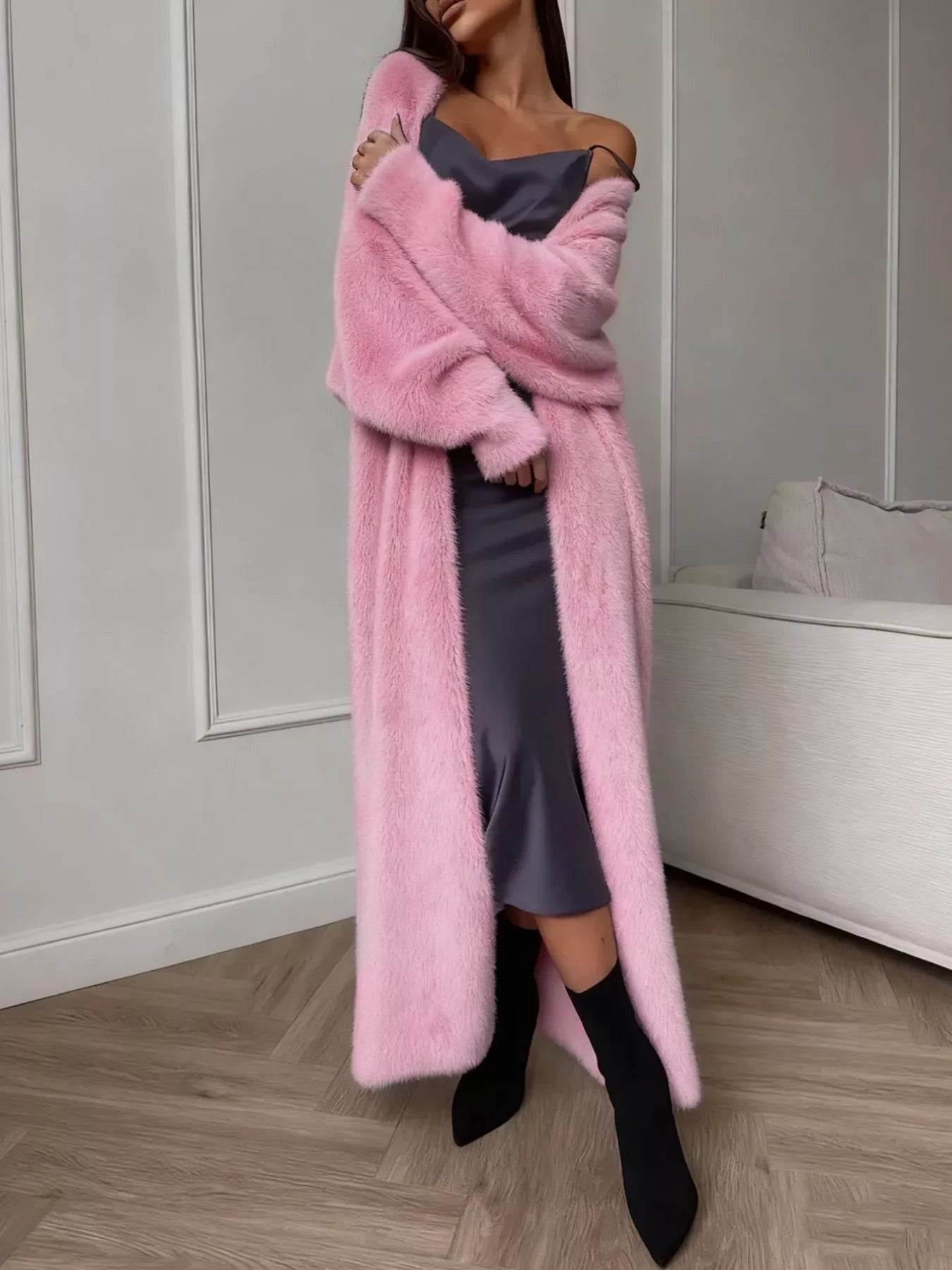 Fuzzy Open Front Longline Cardigan 