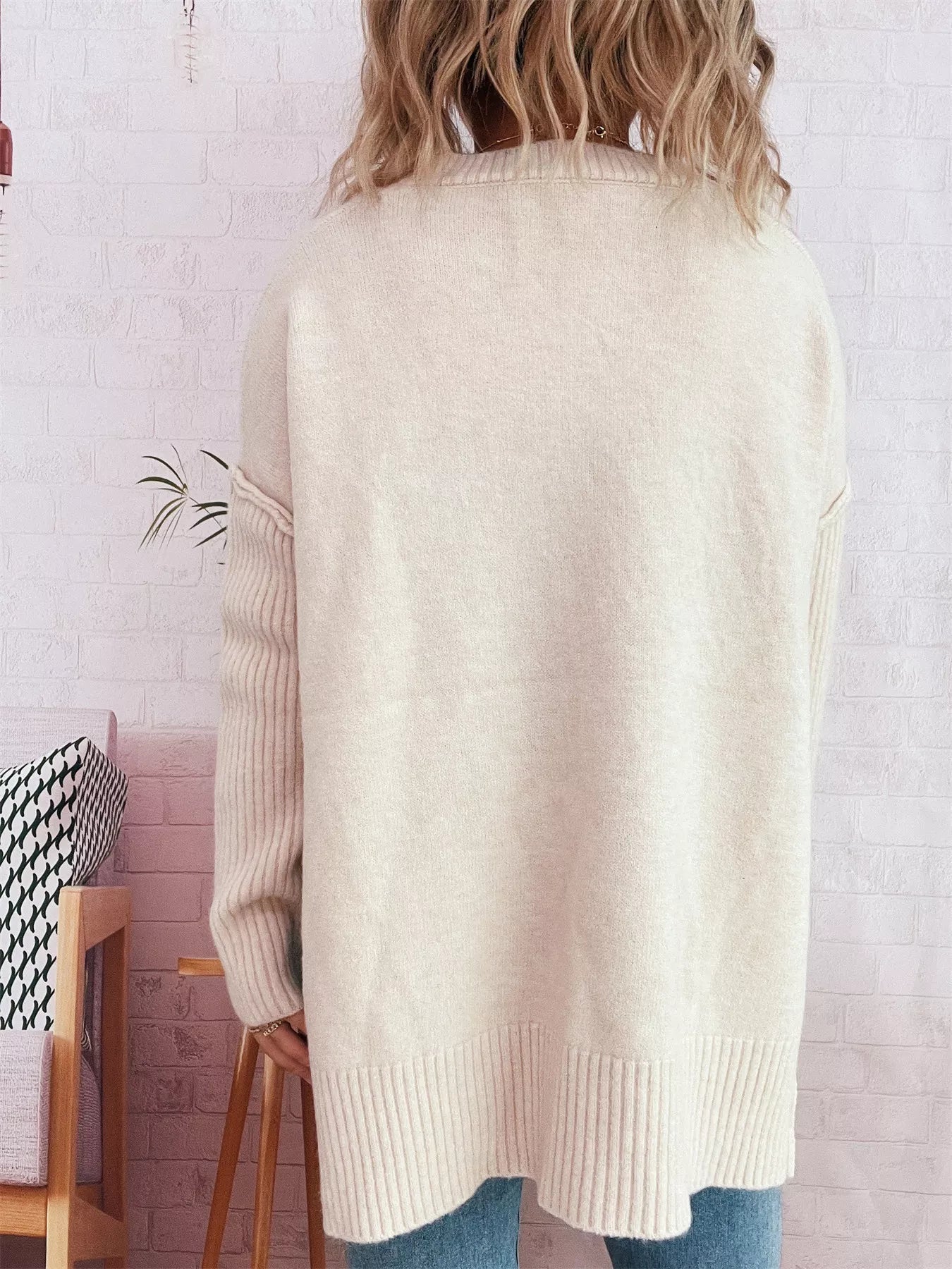 V-Neck Dropped Shoulder Sweater 