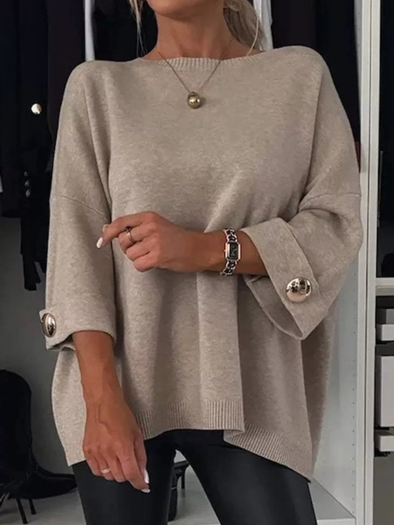 Full Size Round Neck Drop Shoulder Top with Ribbed Trim Plus Size 