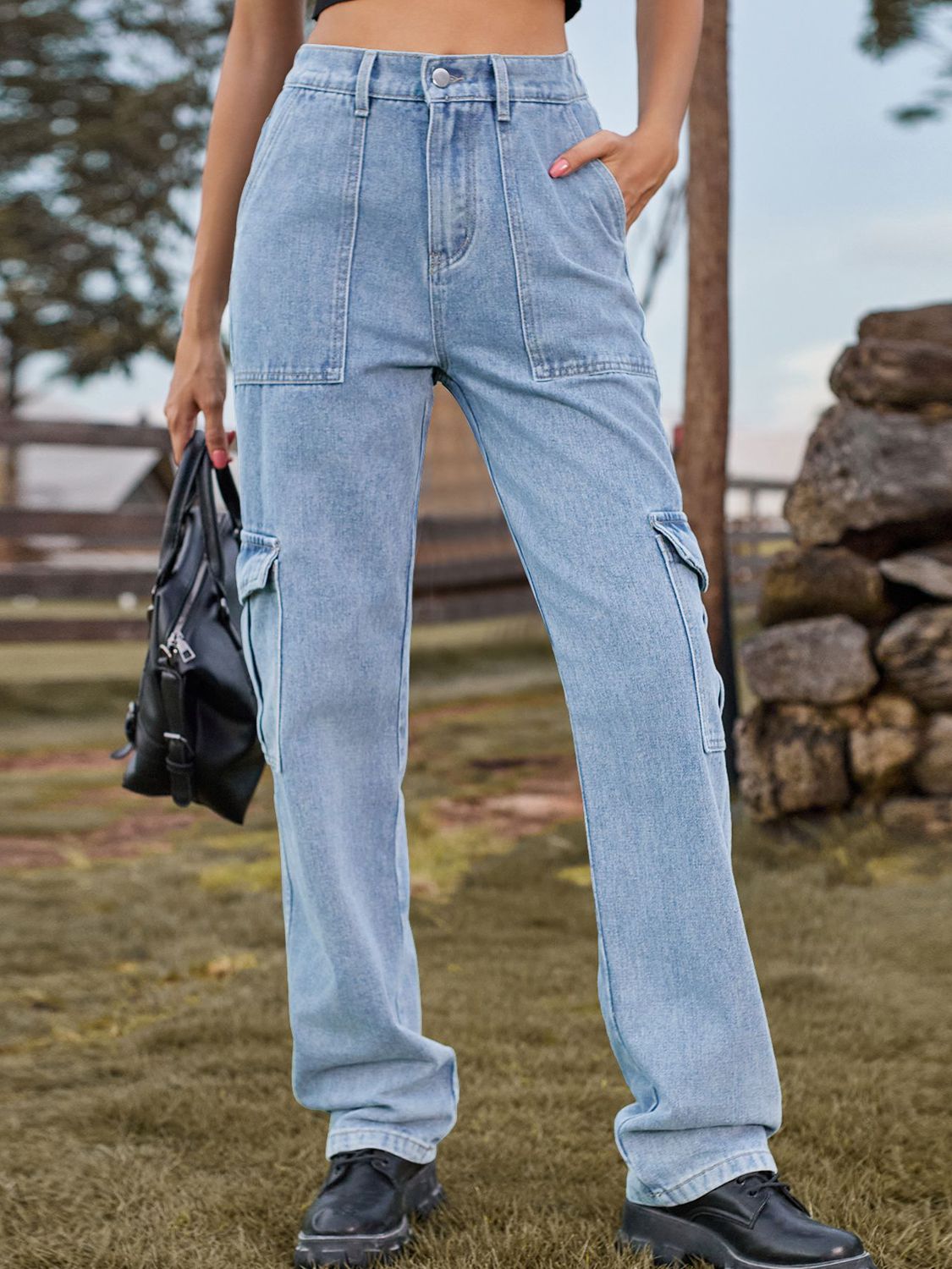 High Waist Cargo Jeans 