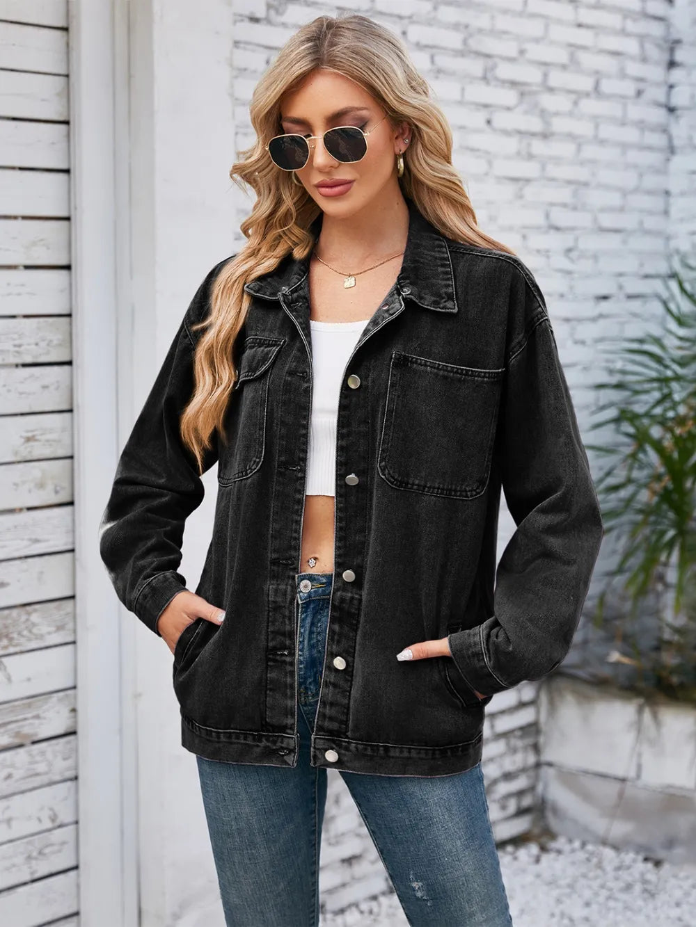 Pocketd Button Up Detachable Hooded Denim Jacket 