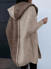 Two-Tone Open Front Knit Hooded Cardigan 