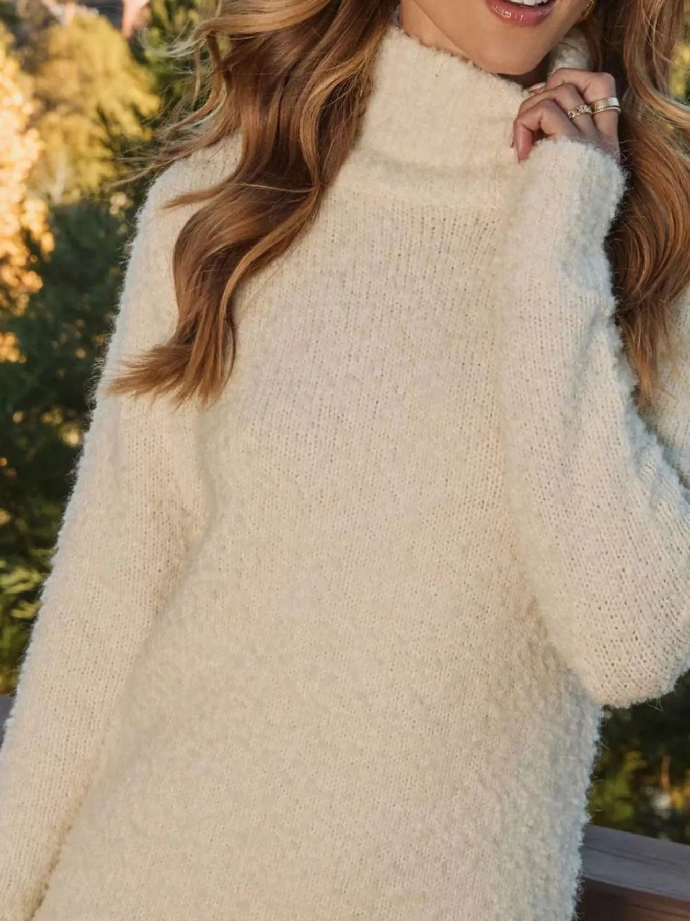 Fringe Turtleneck Long Sleeve Sweater Dress 