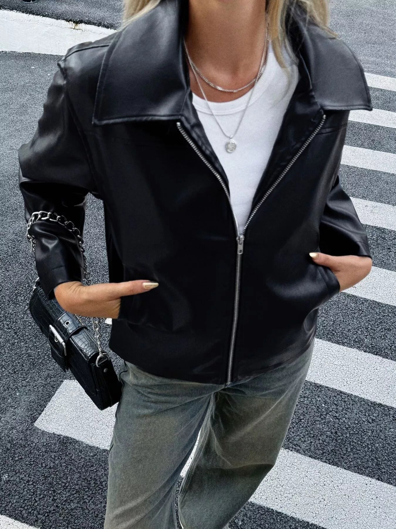 Zip Up Leather Jacket 