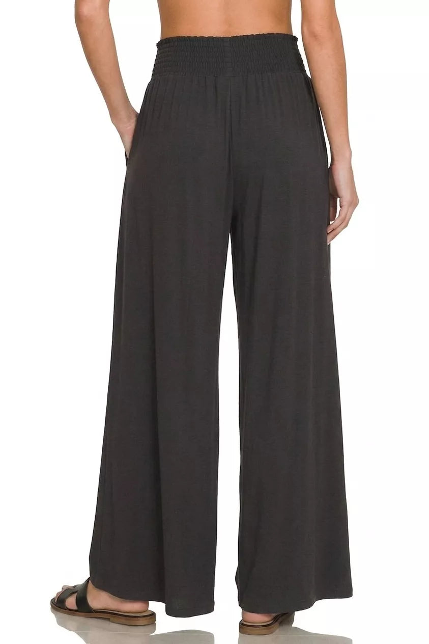 Zenana Smocked Waist Wide Leg Palazzo Pants 