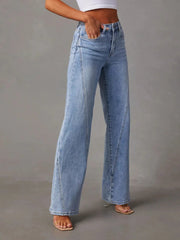 High Waist Straight Jeans with Pockets 