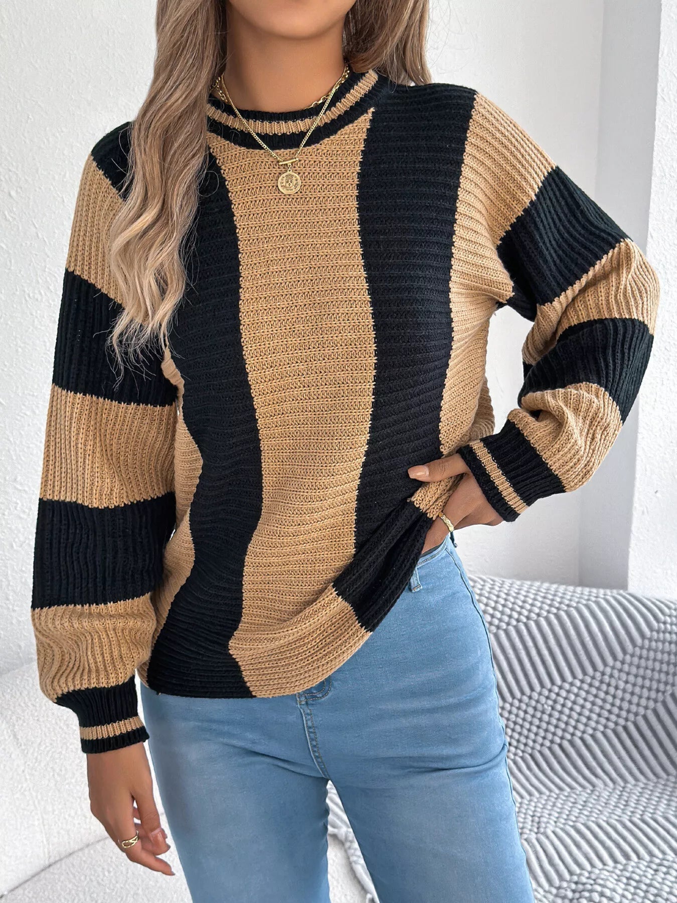 Color Block Round Neck Sweater 