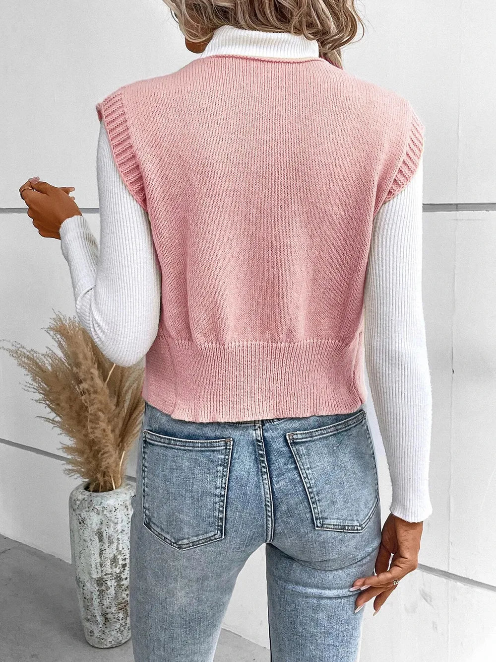 Full Size Button Up V-Neck Sweater Vest 