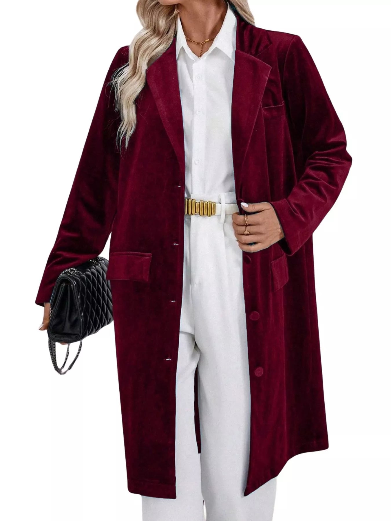 Lapel Collar Long Sleeve Longline Coat 