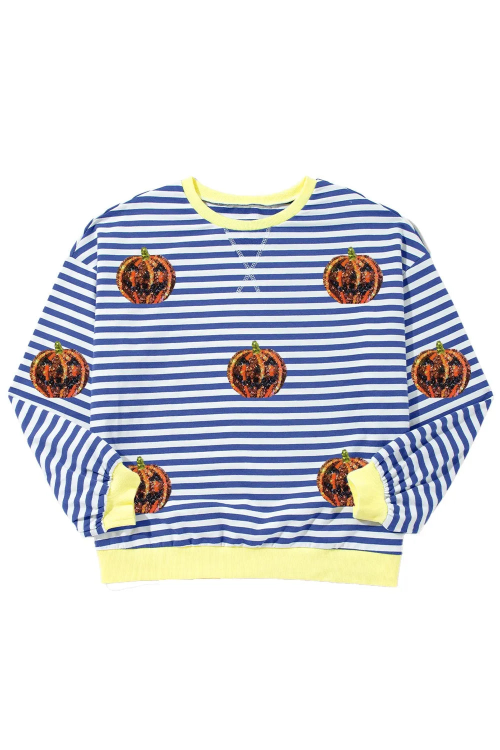 Pumpkin Striped Round Neck Long Sleeve Sweatshirt 