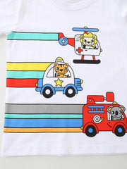 Children's Cartoon Vehicle Print Long Sleeve T-Shirt 