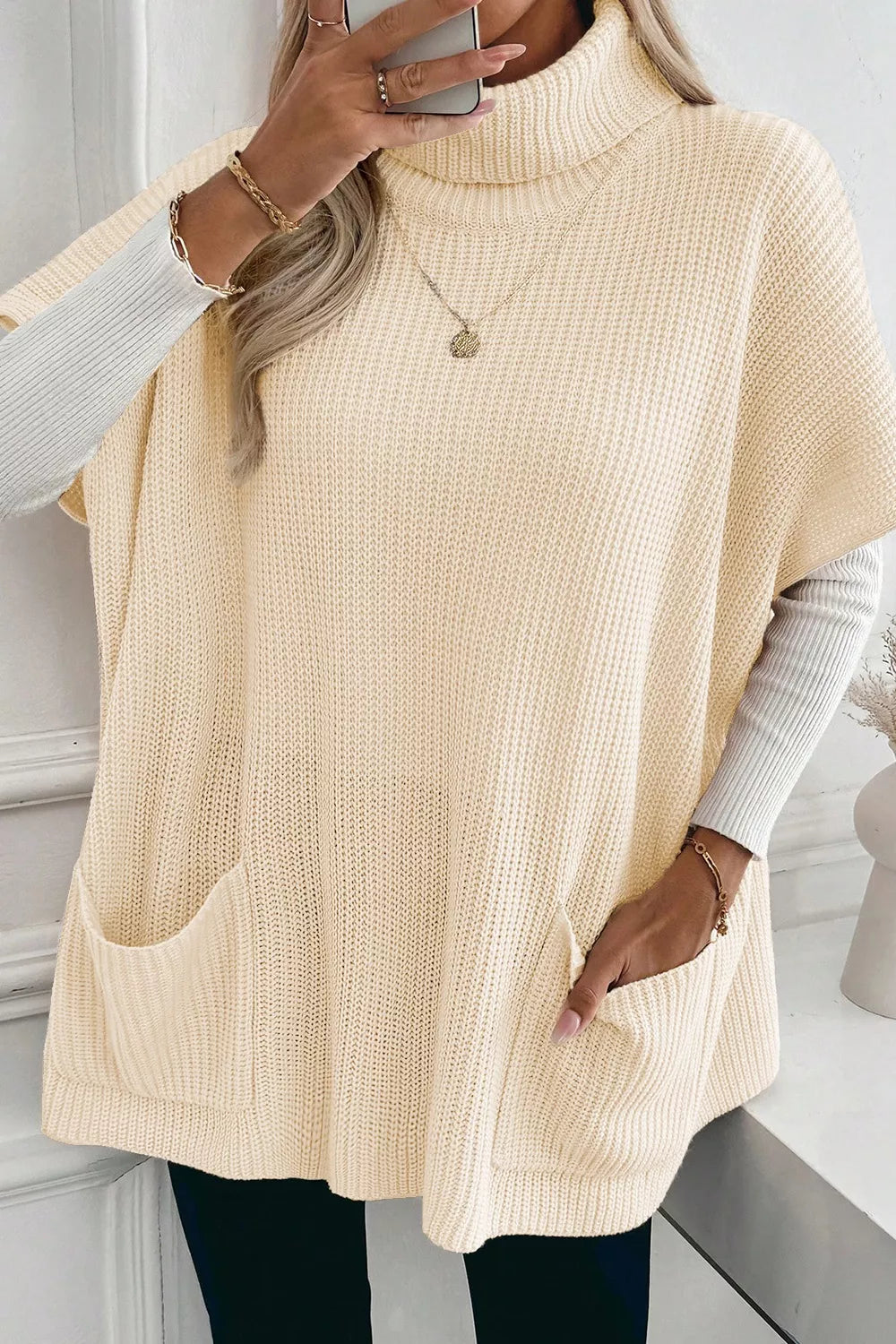 Turtleneck Knit Short Sleeve Sweater 